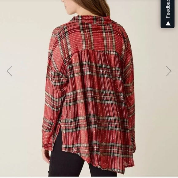NWT Free People small plaid tunic with sequins - Picture 2 of 8